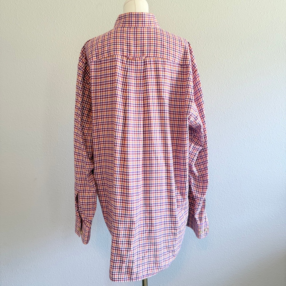 Orvis Mens Large Cotton Gingham Check Button Down Shirt Purple Orange Plaid L - Picture 3 of 6